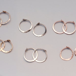 Small Gold Hoop Earrings 1/2" One Pair Solid 14k Sleepers 13mm, Secure Clasp, Real Gold 14k Rose Gold, Yellow Gold or White Gold