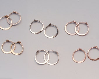 Small Gold Hoop Earrings 1/2" One Pair Solid 14k Sleepers 13mm, Secure Clasp, Real Gold 14k Rose Gold, Yellow Gold or White Gold