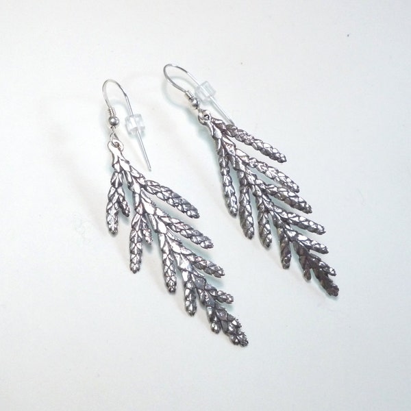 Woodland Jewelry, Sterling Silver Cedar Earrings, Outdoor Gift, Twig Jewelry, Botanical Silver Nature Jewelry, Branch Earings