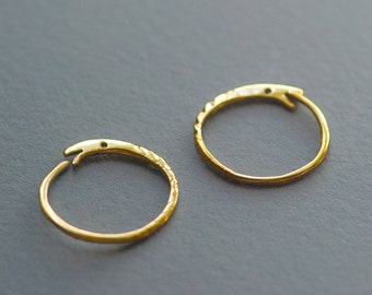 18k Gold Ouroboros Earrings, Solid Gold Snake Hoops, Real Gold Ouroboros Hoops, Snake Eats its Tail, 18k Gold Hoops