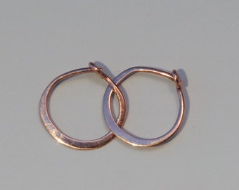 Solid 14k Rose Gold Hoop Earrings, Half Inch Minimalist Shiny Rose Gold, Tiny PInk Gold Hoop Earings, 13 mm Sleepers with Locking Clasp