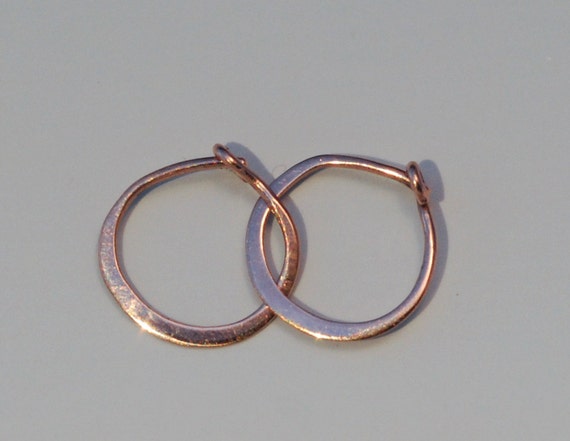 Solid 14k Rose Gold Hoop Earrings, Half Inch Minimalist Shiny Rose Gold, Tiny PInk Gold Hoop Earings, 13 mm Sleepers with Locking Clasp