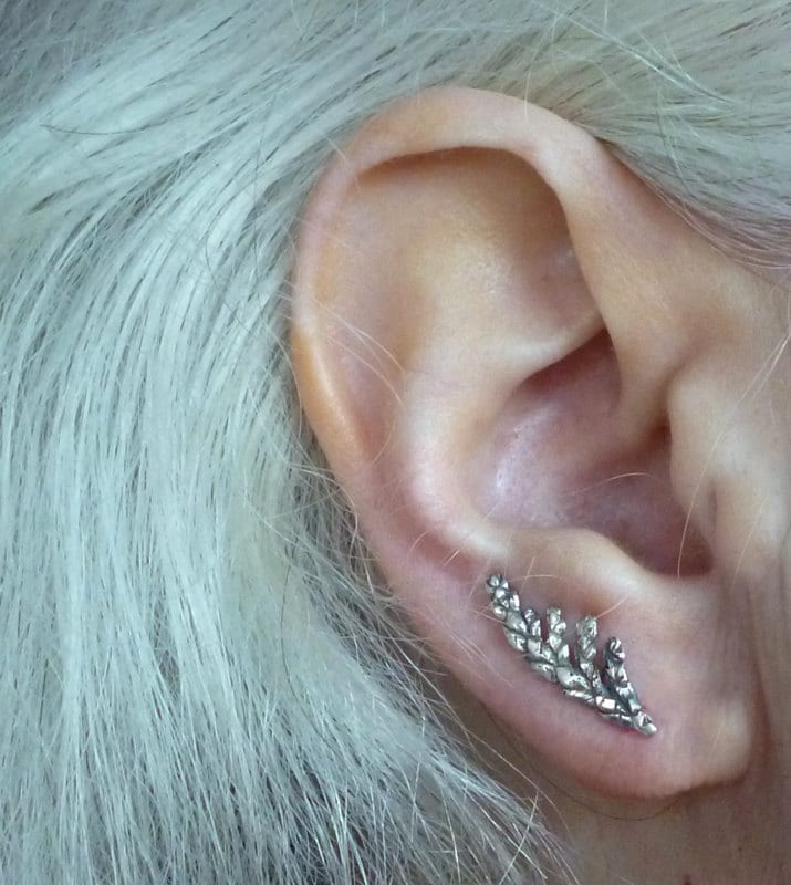 Leaf Ear Climbers, Nature Ear Cuffs, Sterling Silver Cedar Boho Earring,  Silver Studs, up the Ear Pin 