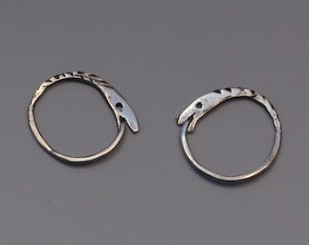 Ouroboros Earrings, Pair of Sterling Silver Snake Hoops, Small Snake Eating its Tail, Ouroboros Hoops