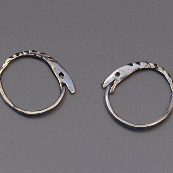 Ouroboros Earrings, Pair of Sterling Silver Snake Hoops, Small Snake Eating its Tail, Ouroboros Hoops