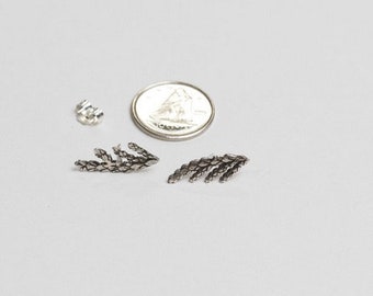 Silver Cedar Studs, Sterling Silver Leaf Stud Earrings, Small Silver Twig Earings, Nature Jewelry, Botanical Earrings, Recycled Silver