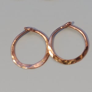 14k Rose Gold Hoops, Minimalist Small Solid Gold Hoop Earrings, 1/2 Inch 13mm Hammered Hoops