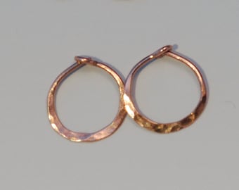 14k Rose Gold Hoops, Minimalist Small Solid Gold Hoop Earrings, 1/2 Inch 13mm Hammered Hoops