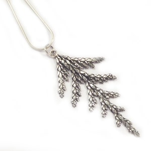 Silver Cedar Branch Necklace, Sterling Silver Leaf Pendant