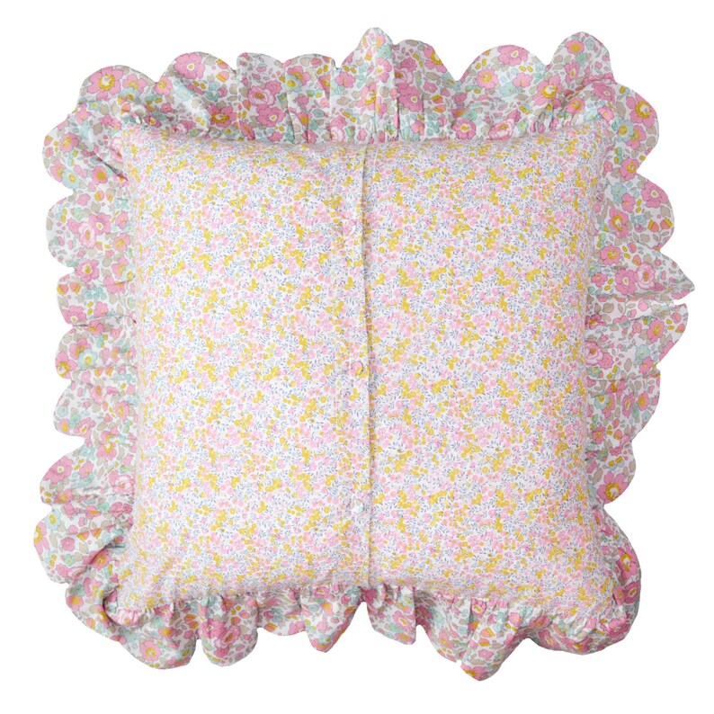 Personalised Scallop Frill Edge Cushion made with Liberty Fabric Wiltshire Bud /& Betsy Rose