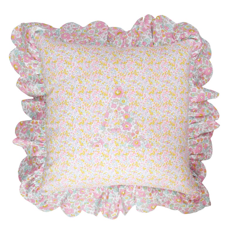 Personalised Scallop Frill Edge Cushion made with Liberty Fabric Wiltshire Bud /& Betsy Rose