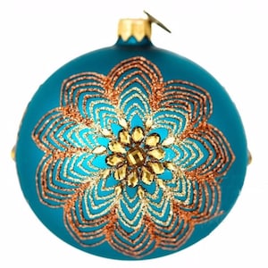 Blown Glass Ornament Christmas-Amber Rosette-Handmade Glass Ball Christmas Ornament-Made in Poland-Unique Ornament-Keepsake Ornament-Bauble