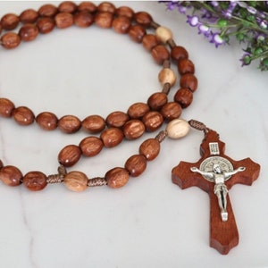 Handmade Wood  Rosary with Saint Benedict Crucifix