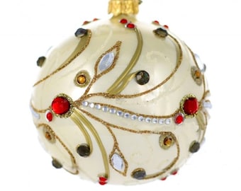 Hand Blown Glass Ornament-Precious Branches- Handmade Glass Ball Christmas Ornament- Made in Poland-Handmade Embellished Glass Bauble
