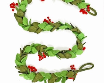 Mistletoe Christmas Garland-Hand Felted Mistletoe Christmas Holiday Felt Garland-Christmas Mantel Decor-Holiday Winter Festive Greenery Swag