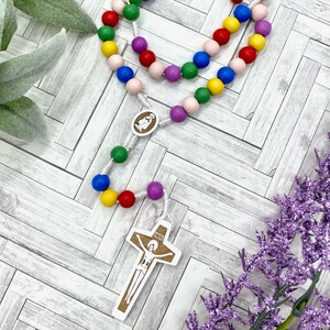 Handmade Wood Primary Color Rosary -Made in Medjugorje-Catholic Rosary-Beginner Rosary