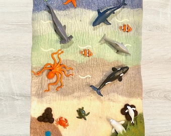 Large Sea, Beach and Rockpool-Playscape Wool Felt Play Mat for Small World Play/Waldorf Inspired-Imaginative Play-Ocean Playmat-Sensory Play