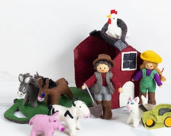 Handmade Felt Farm Animal Play Set: Montessori Barnyard Toy