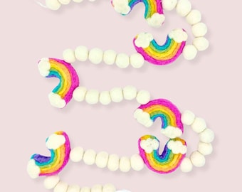 Handmade Pastel Rainbow with Felt Ball Garland-Spring Decor-Felt Pastel Rainbow Party Garland Birthday Decoration-5 Ft-60"-Made in Nepal