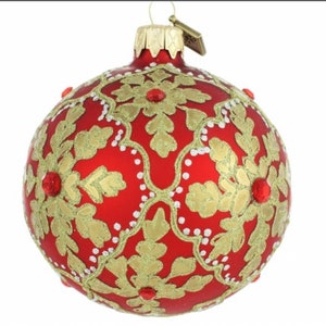 Handmade Ruby Jewel Encrusted Glass Christmas Ornament - Poland