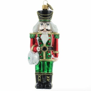 The Drummer Nutcracker Tree Ornament- Handmade Glass Nutcracker Christmas Ornament- Handcrafted in Poland-Handsome Soldier with Drum Bauble