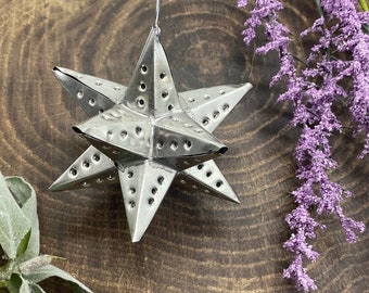 Moravian Punched Tin Star Ornament - Handmade Metal Star Christmas Ornament- Hanging Moroccan Metal Star Ornament-Handcrafted in Mexico