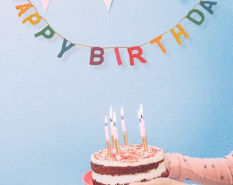 Handmade Rainbow Happy Birthday Felt Garland-Happy Birthday Banner-Rainbow Party Garland- Birthday Decoration-5 Ft-60"-Handmade in Nepal