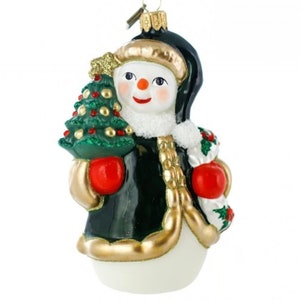 Hand painted Glass Snowman Christmas Tree Ornament-Festive Winter Snowman Glass Christmas Bauble-Made in Poland-European Holiday Decoration