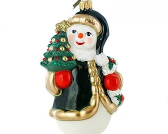 Hand painted Glass Snowman Christmas Tree Ornament-Festive Winter Snowman Glass Christmas Bauble-Made in Poland-European Holiday Decoration