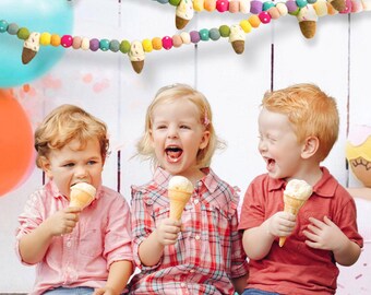 Handmade Felt Ice Cream Cone and Colorful Polka Dot Ball Garland:Colorful Kids Party Decor (5ft)-Child Room/Birthday Decor,Playroom Decor