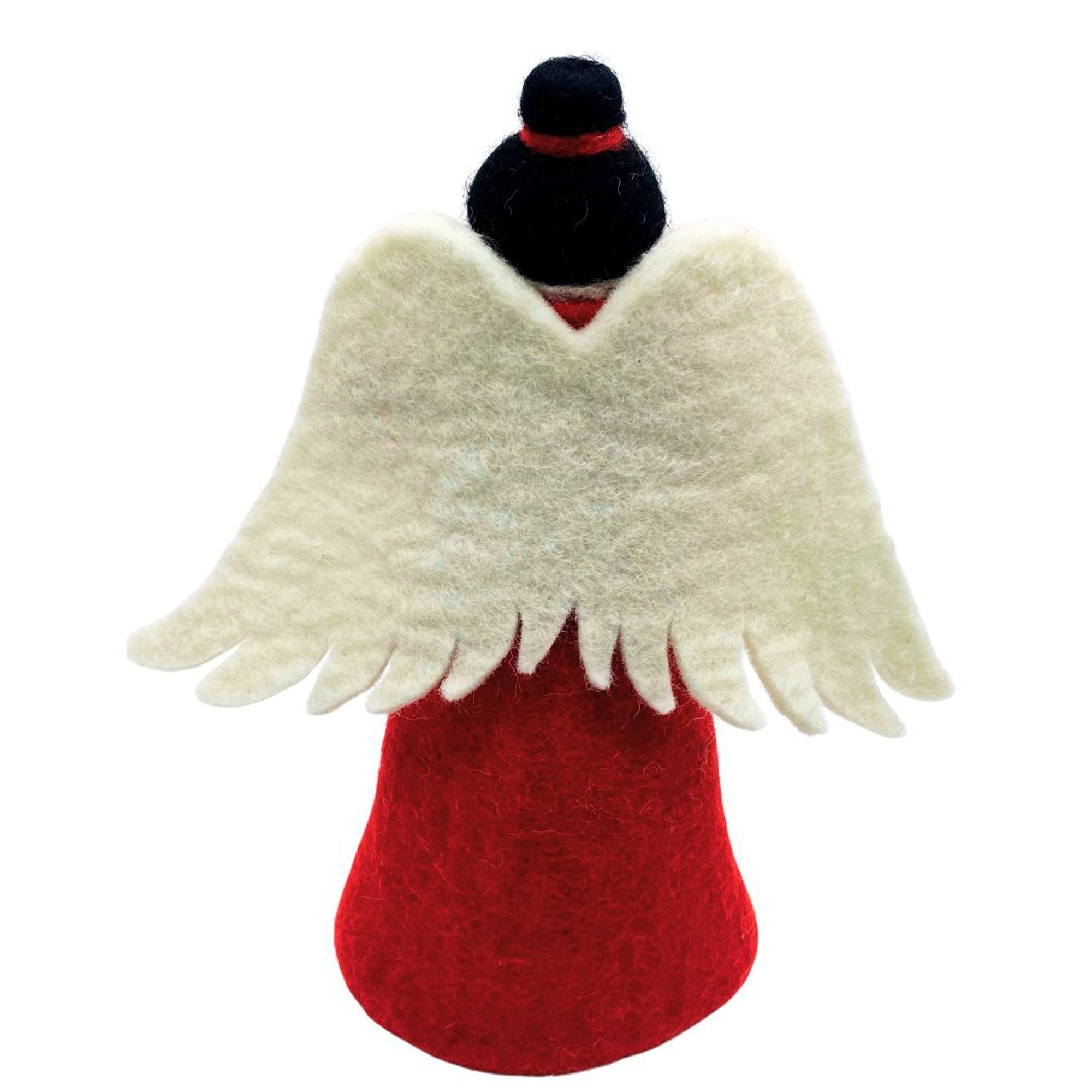 Handmade Felt Black Angel Tree Topper Holding White Dovehand Felted