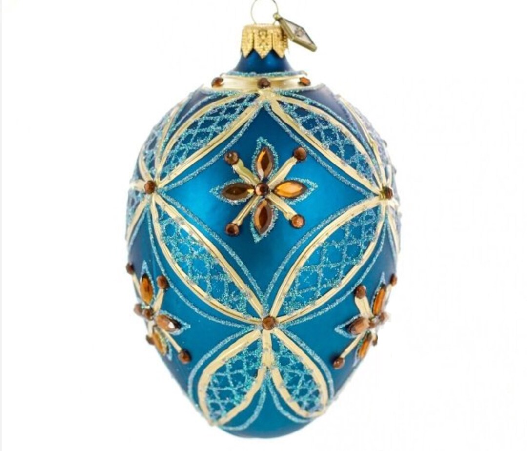 Ambers on Turquoise Blown Glass Egg Ornament Handmade Faberge Etsy