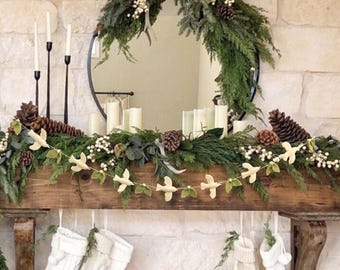 Handmade Felt Dove with Foliage Christmas Garland-Peace and Love Wool Felt Garland-Baptism Decor-5 ft length-60" Dove & Olive Branch Garland
