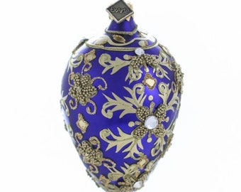 Jewel Embellished Glass Sapphire Faberge Egg Ornament-Handmade Faberge Egg Blown Glass Christmas Ornament-Handcrafted  in Poland by Artisans