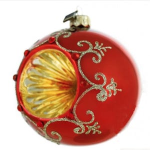 Hand Blown Glass Ornament-Red and Gold Reflector- Handmade Glass Ball Christmas Ornament- Made in Poland-Traditional Blown Glass Ornament