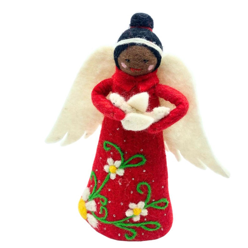 Handmade Felt Black Angel Tree Topper Holding White Dovehand Etsy Canada