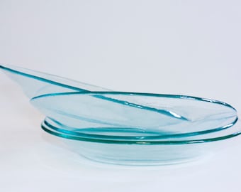 Dinnerware set of 4, Clear glass dinner plates, Handmade gift for zero waste lovers
