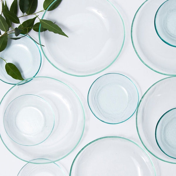 Assiettes en verre transparent, Ensemble vaisselle de 8, Cadeau fait à la main pour les amateurs de zéro déchet