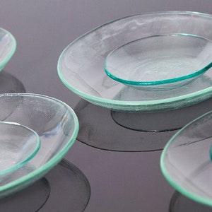 Juego de 8 platos de vidrio transparente, Platos de vidrio reciclado, Concepto cero desperdicio para mesa de comedor