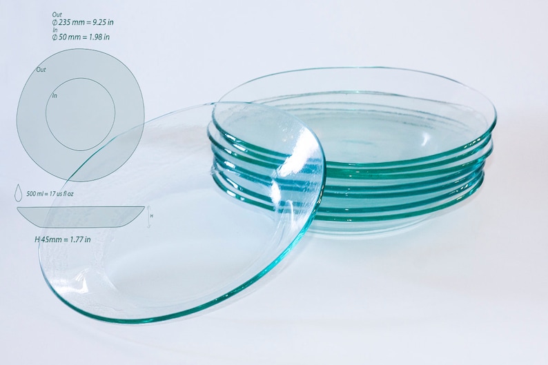 Dinnerware Set of 4, Clear Glass Dinner Plates, Handmade Gift for Zero