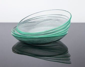 Set of glass plates, Clear glass, Handmade Dinnerware, Recycled Tableware for dinner table, zero waste