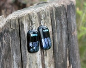 Dichroic glass earrings, in handmade, everyday, black