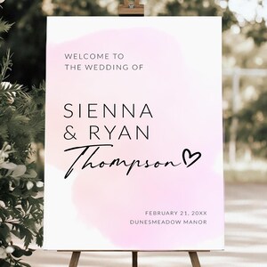 Pink Wedding Welcome Sign Template, Watercolour Welcome Wedding Sign, Editable Wedding Signage, Modern Minimalist Wedding Guest Welcome Sign