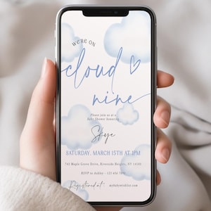 Cloud Nine Electronic Baby Shower Invitation Template, Printable Boho Cloud Baby Shower, Cloud 9 Baby Shower Evite, Boy Baby Shower, SO3068
