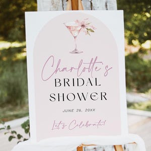 Letrero de bienvenida para despedida de soltera con pétalos y prosecco, plantilla imprimible de tablero rosa para despedida de soltera, póster de bienvenida para brunch nupcial con prosecco, SO3148