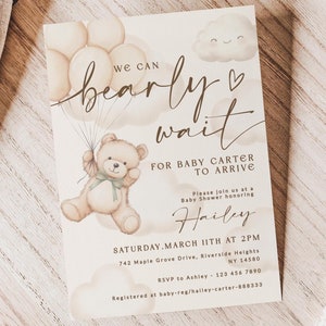 Modello di invito per baby shower neutro, baby shower Boho Bear, invito per baby shower, baby shower We Can Bearly Wait, SO3011
