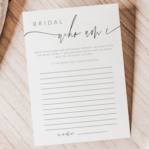 Who Am I Game | Printable Bridal Shower Memory of the Bride Template | Editable Favourite Memory Game | Instant Download | LMD-SO2889