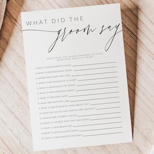 What Did the Groom Say Game | Bridal Party Game Template | Editable Party Game Printable | Instant Download | LMD-SO2889