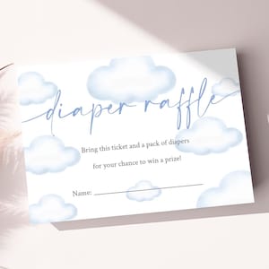 Carte de tirage de couches nuage, carte de demande de couches imprimable, billet de tirage de couches bleu, insert de tirage de baby shower pour garçon, SO3068