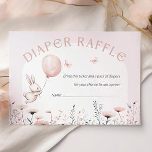 Hase-Windel-Verlosungskarte, druckbare Windel-Anfragekarte, rosa Windel-Verlosungskarte, Mädchen-Babyparty-Verlosung, SO3132